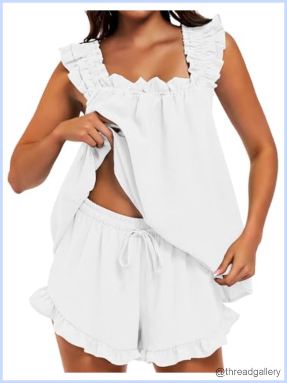 SIMIYA Women's 2 Piece Ruffle Pajama Set Soft Tank Top and Shorts Sleepwear